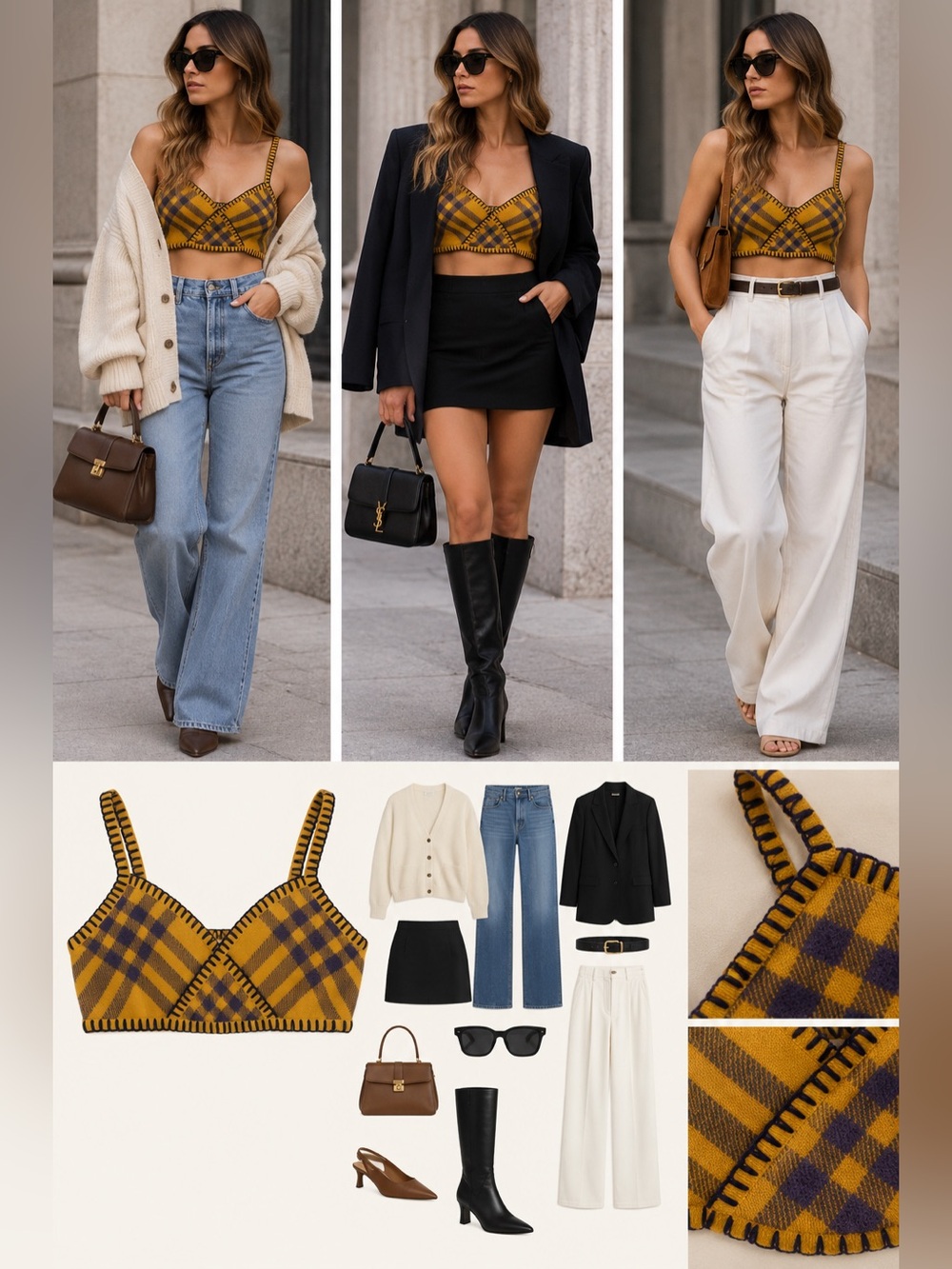 Burberry Plaid Cropped Tank in Mustard and Navy